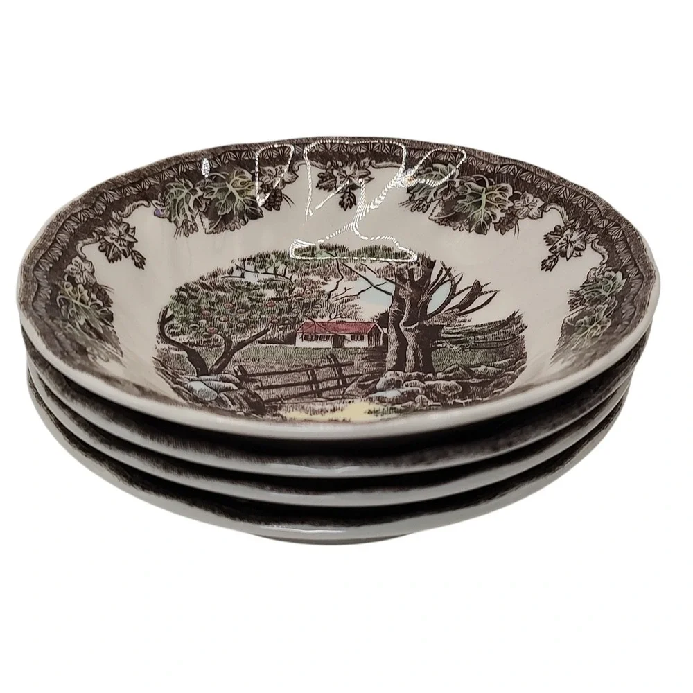 Vintage Johnson Bros Berry Bowls Fruit‎ The Stone Wall Set of Four Five Inch